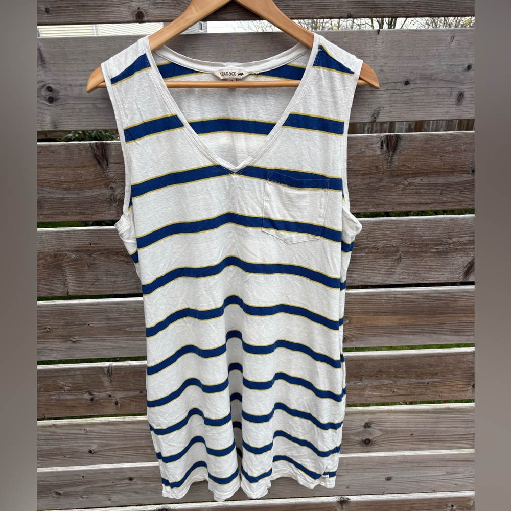 Toad&Co Blue and Yellow Striped ‘grom tank dress’organic cotton and hemp size XL